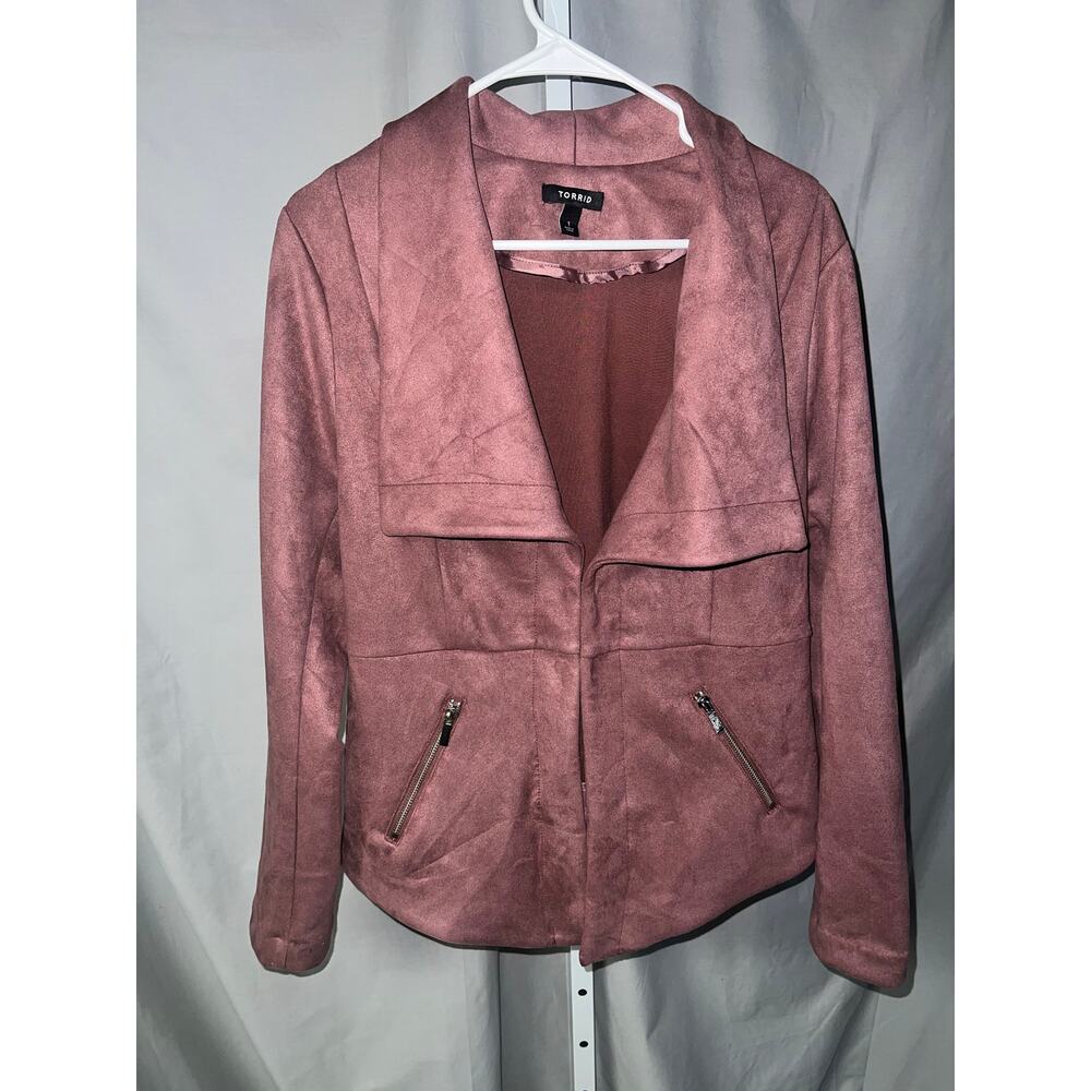 torrid Rose-Pink Suede-Look Open Front Blazer